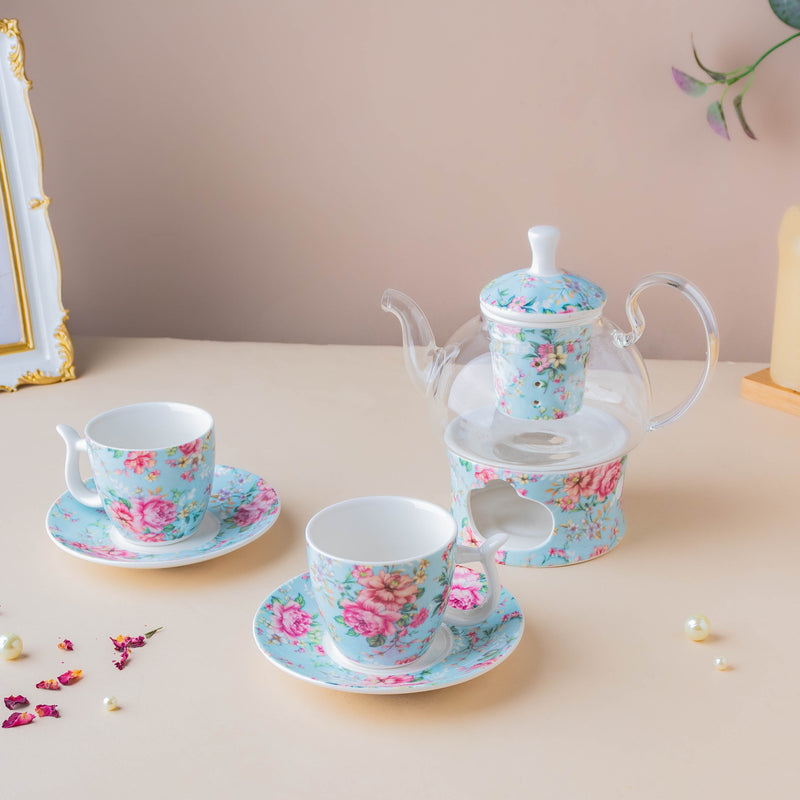 JARDIN Blue Tea Set - Tea cup set, tea set, teapot set | Tea set for Dining Table & Home Decor