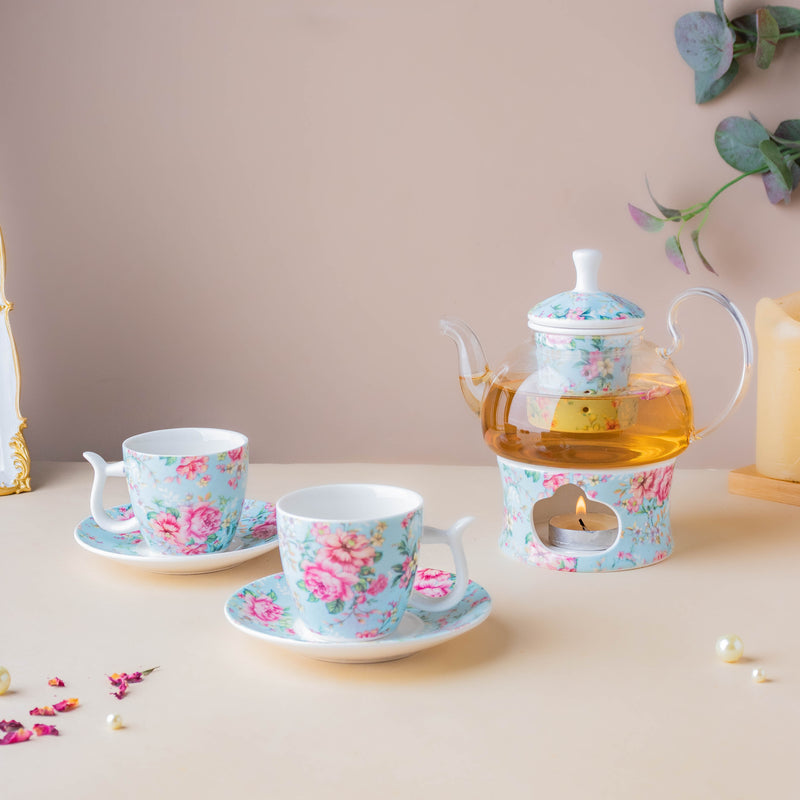 JARDIN Blue Tea Set - Tea cup set, tea set, teapot set | Tea set for Dining Table & Home Decor