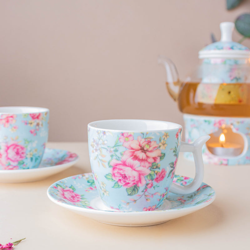 JARDIN Blue Tea Set - Tea cup set, tea set, teapot set | Tea set for Dining Table & Home Decor