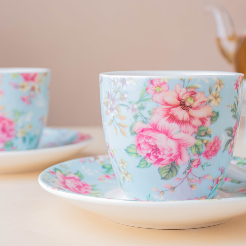 JARDIN Blue Tea Set - Tea cup set, tea set, teapot set | Tea set for Dining Table & Home Decor