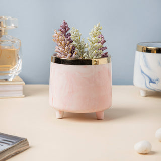Luxe Ceramic Marble Planter Pink With Legs