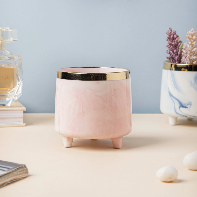 Luxe Ceramic Marble Planter Pink With Legs - Plant pot and plant stands | Room decor items
