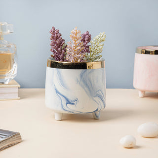 Luxe Ceramic Marble Planter Blue With Legs