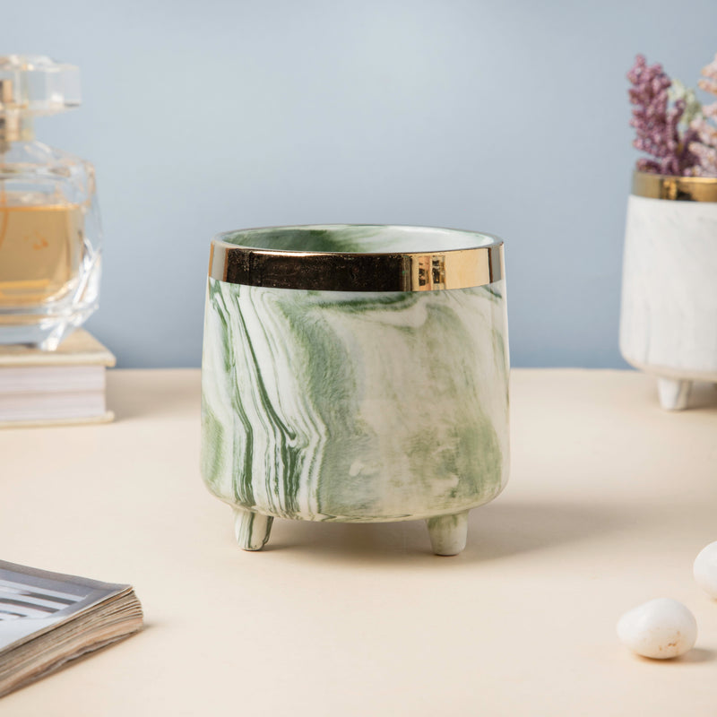 Luxe Ceramic Marble Planter Green With Legs - Plant pot and plant stands | Room decor items