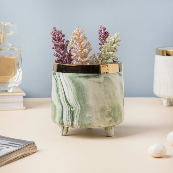 Luxe Ceramic Marble Planter Green With Legs - Plant pot and plant stands | Room decor items