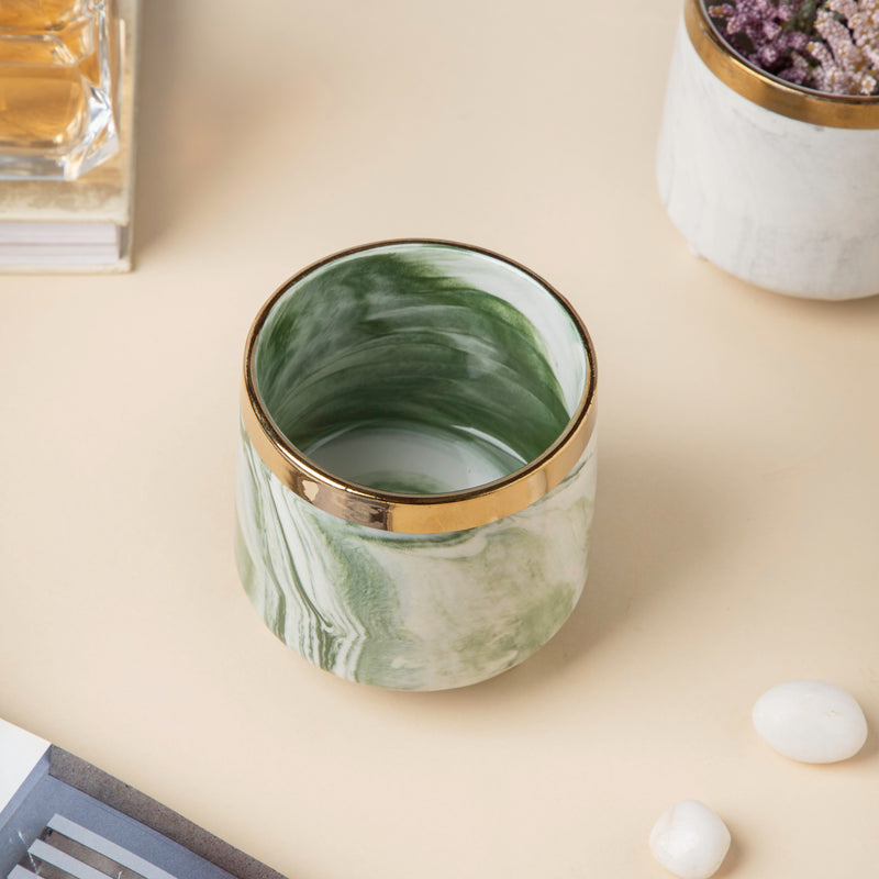 Luxe Ceramic Marble Planter Green With Legs - Plant pot and plant stands | Room decor items