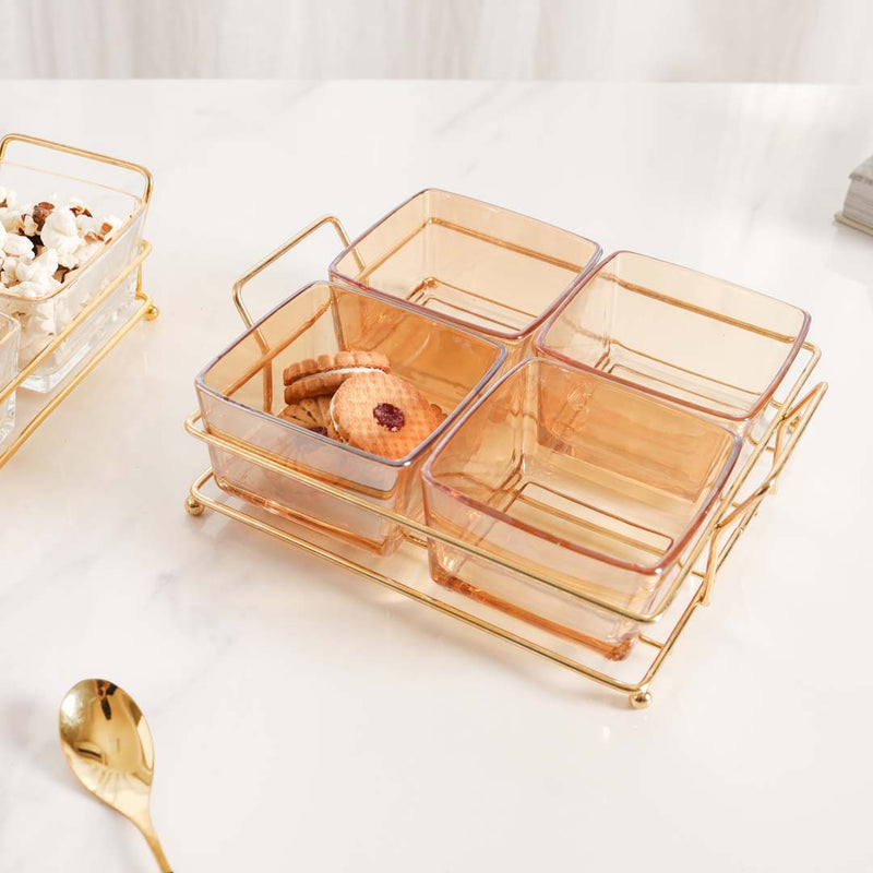 Square Tray with Glass Bowls Set of 4 - Bowls, serving bowls, small glass bowls, snack serving bowls, section bowls, fancy serving bowls, small serving bowls | Bowls for dining table & home decor