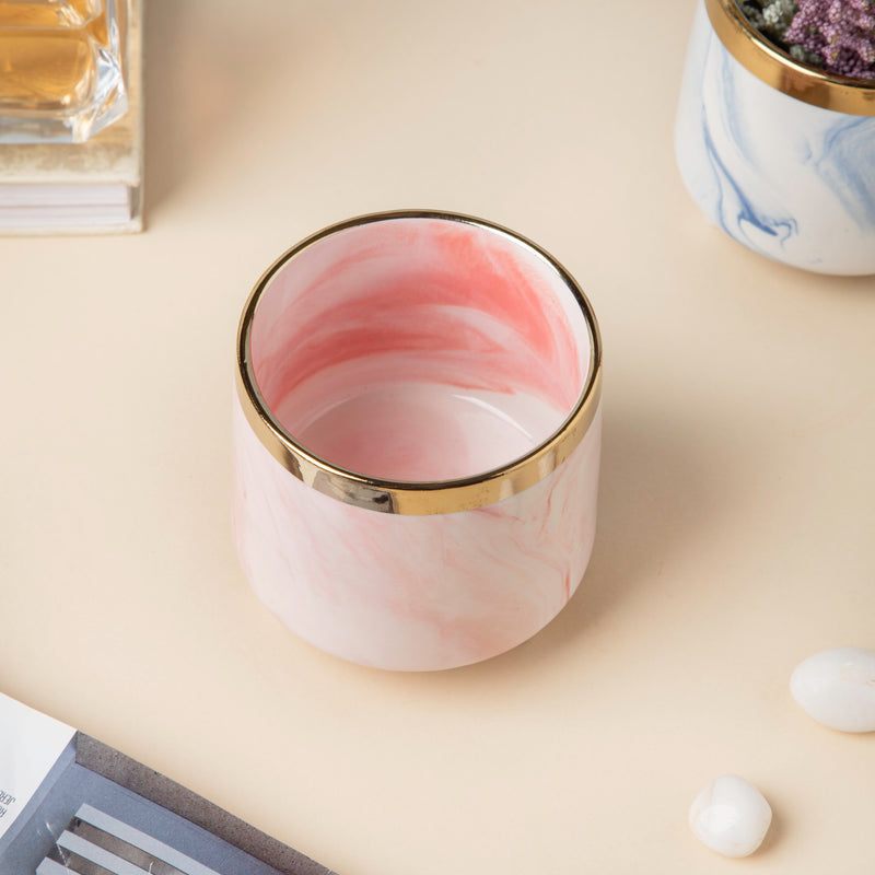 Luxe Ceramic Marble Planter Pink With Legs - Plant pot and plant stands | Room decor items