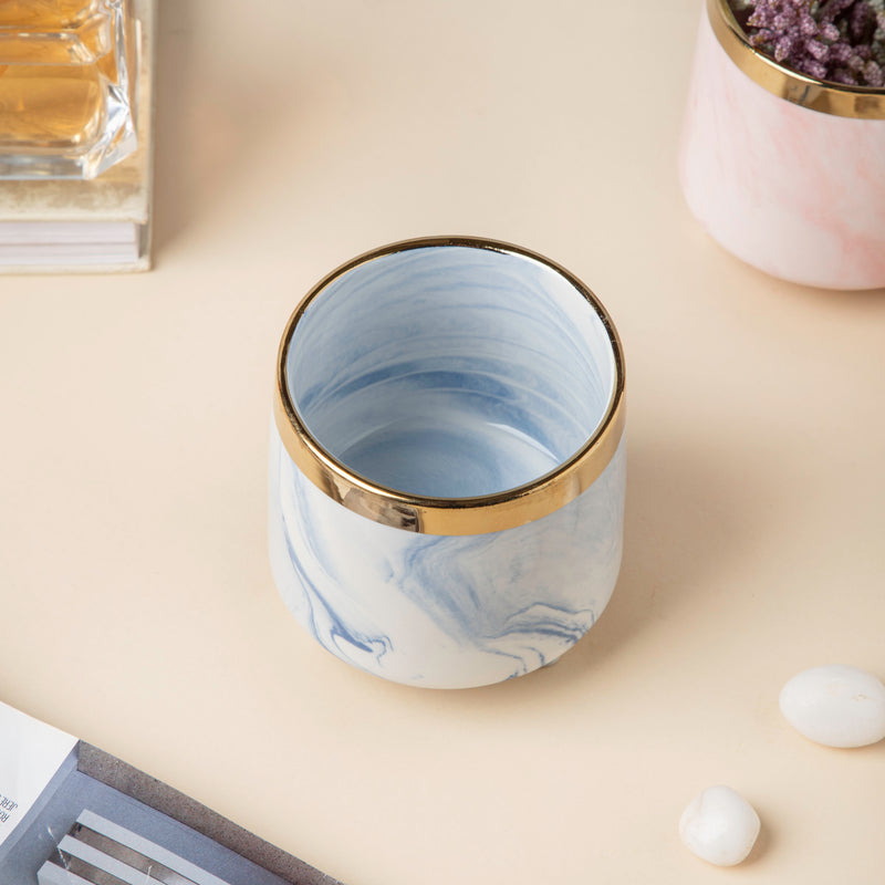 Luxe Ceramic Marble Planter Blue With Legs - Plant pot and plant stands | Room decor items