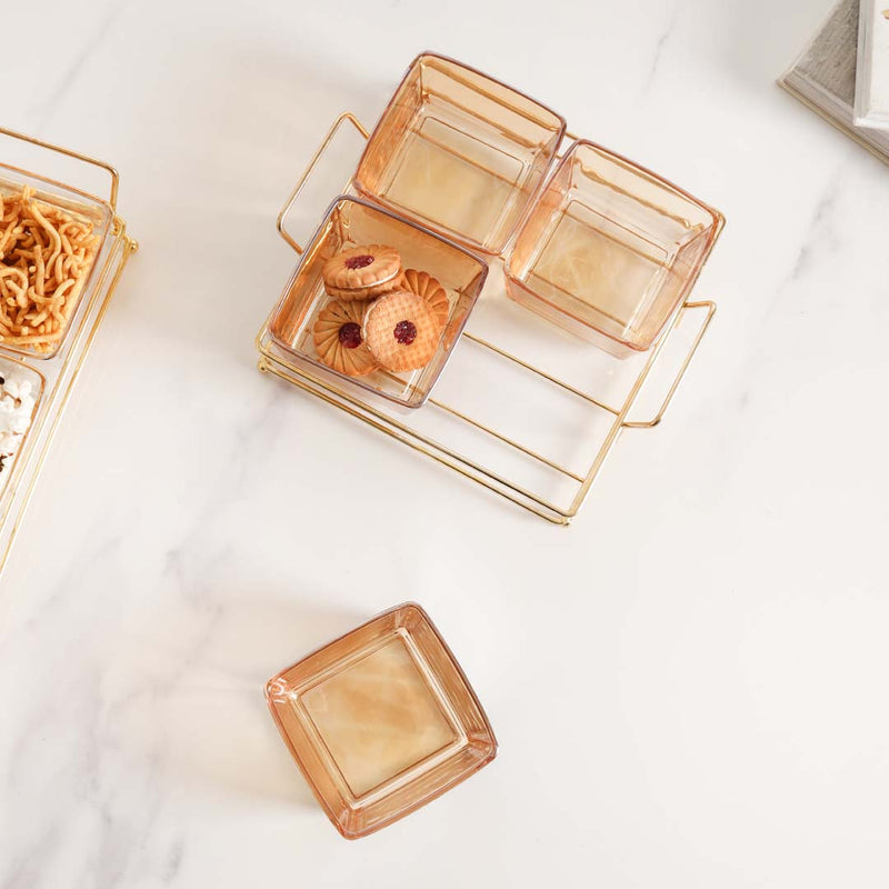 Square Tray with Glass Bowls Set of 4 - Bowls, serving bowls, small glass bowls, snack serving bowls, section bowls, fancy serving bowls, small serving bowls | Bowls for dining table & home decor
