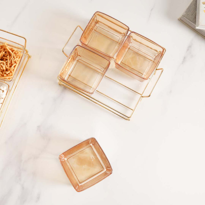 Square Tray with Glass Bowls Set of 4 - Bowls, serving bowls, small glass bowls, snack serving bowls, section bowls, fancy serving bowls, small serving bowls | Bowls for dining table & home decor