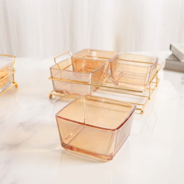 Square Tray with Glass Bowls Set of 4 - Bowls, serving bowls, small glass bowls, snack serving bowls, section bowls, fancy serving bowls, small serving bowls | Bowls for dining table & home decor