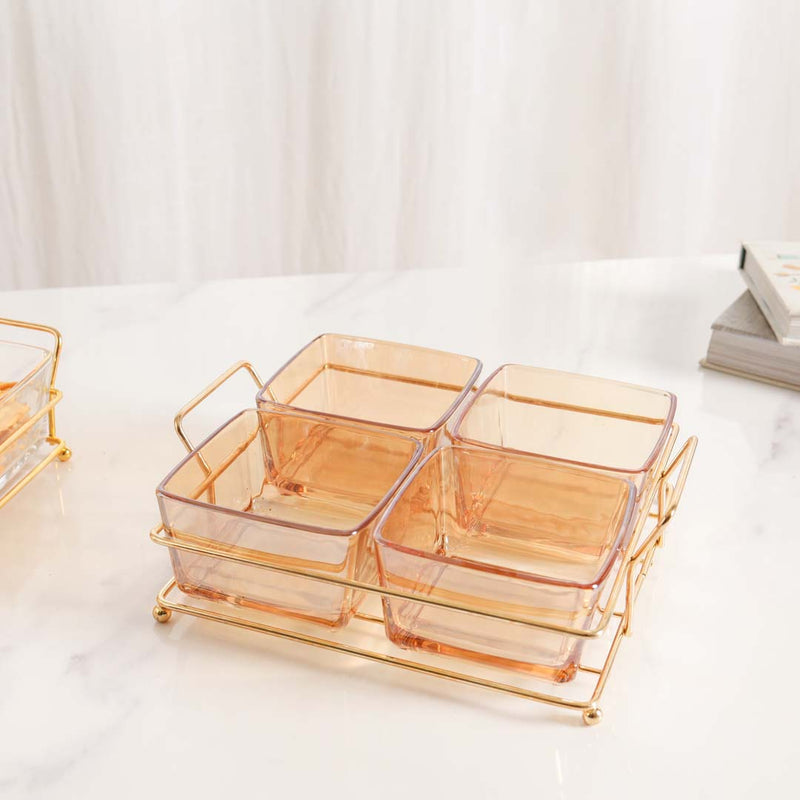 Square Tray with Glass Bowls Set of 4 - Bowls, serving bowls, small glass bowls, snack serving bowls, section bowls, fancy serving bowls, small serving bowls | Bowls for dining table & home decor