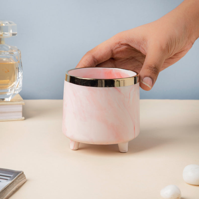 Luxe Ceramic Marble Planter Pink With Legs - Plant pot and plant stands | Room decor items