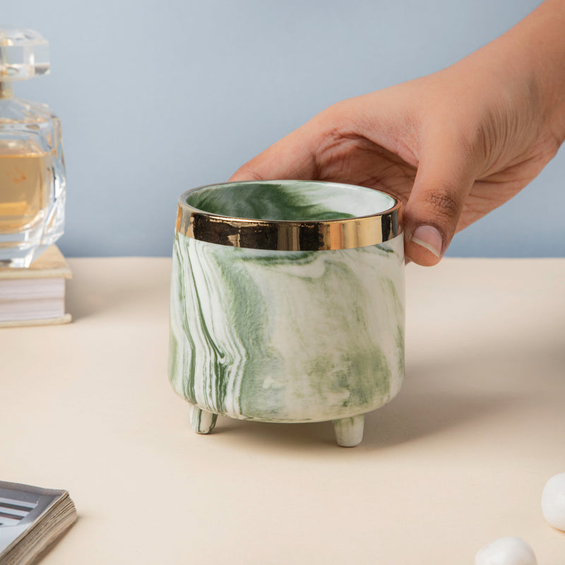 Luxe Ceramic Marble Planter Green With Legs - Plant pot and plant stands | Room decor items