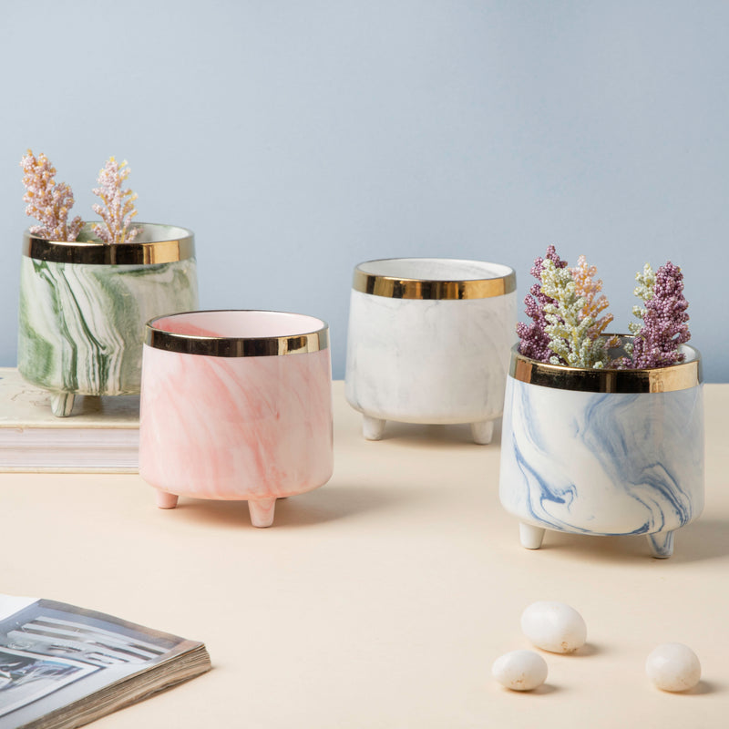 Luxe Ceramic Marble Planter Green With Legs - Plant pot and plant stands | Room decor items