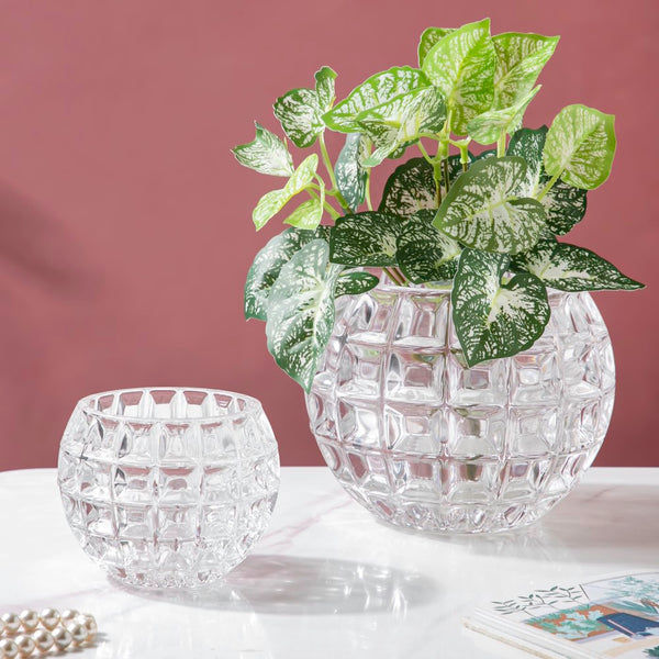 Ornate Crystal Glass Flower Vase Small - Flower vase for home decor, office and gifting | Home decoration items