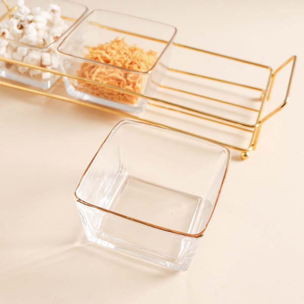 Rectangle Tray with Glass Bowls Set of 3 - Bowls, serving bowls, small glass bowls, snack serving bowls, section bowls, fancy serving bowls, small serving bowls | Bowls for dining table & home decor