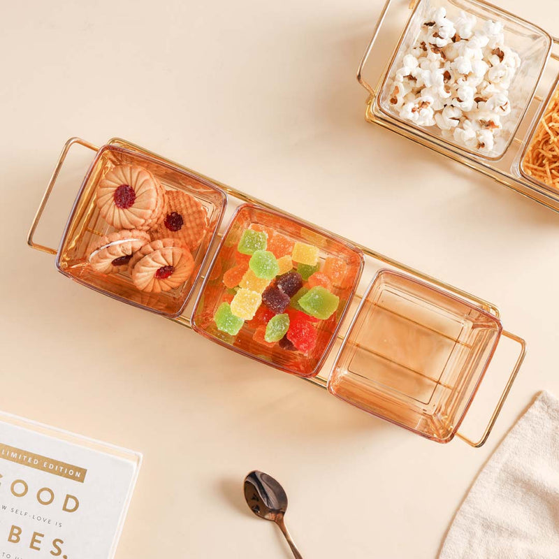 Rectangle Tray with Glass Bowls Set of 3 - Bowls, serving bowls, small glass bowls, snack serving bowls, section bowls, fancy serving bowls, small serving bowls | Bowls for dining table & home decor