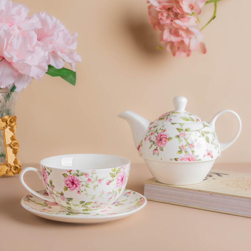 JARDIN Floral Teapot Cup and Saucer - Tea cup set, tea set, teapot set | Tea set for Dining Table & Home Decor