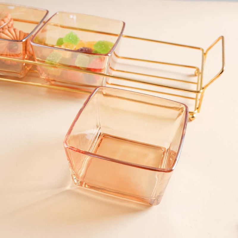 Rectangle Tray with Glass Bowls Set of 3 - Bowls, serving bowls, small glass bowls, snack serving bowls, section bowls, fancy serving bowls, small serving bowls | Bowls for dining table & home decor