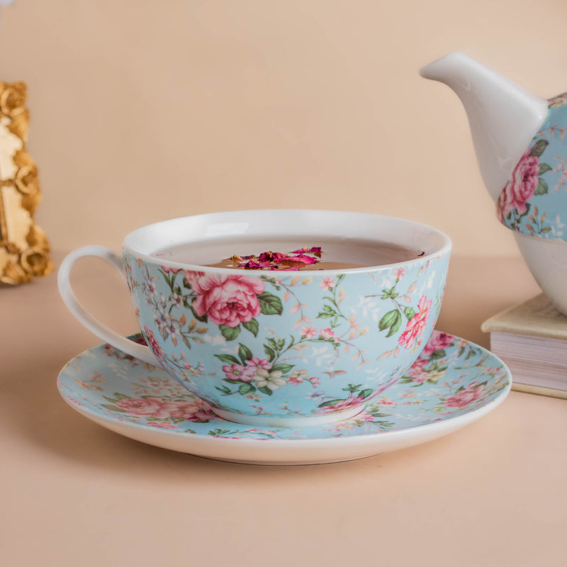 JARDIN Floral Teapot Cup and Saucer - Tea cup set, tea set, teapot set | Tea set for Dining Table & Home Decor