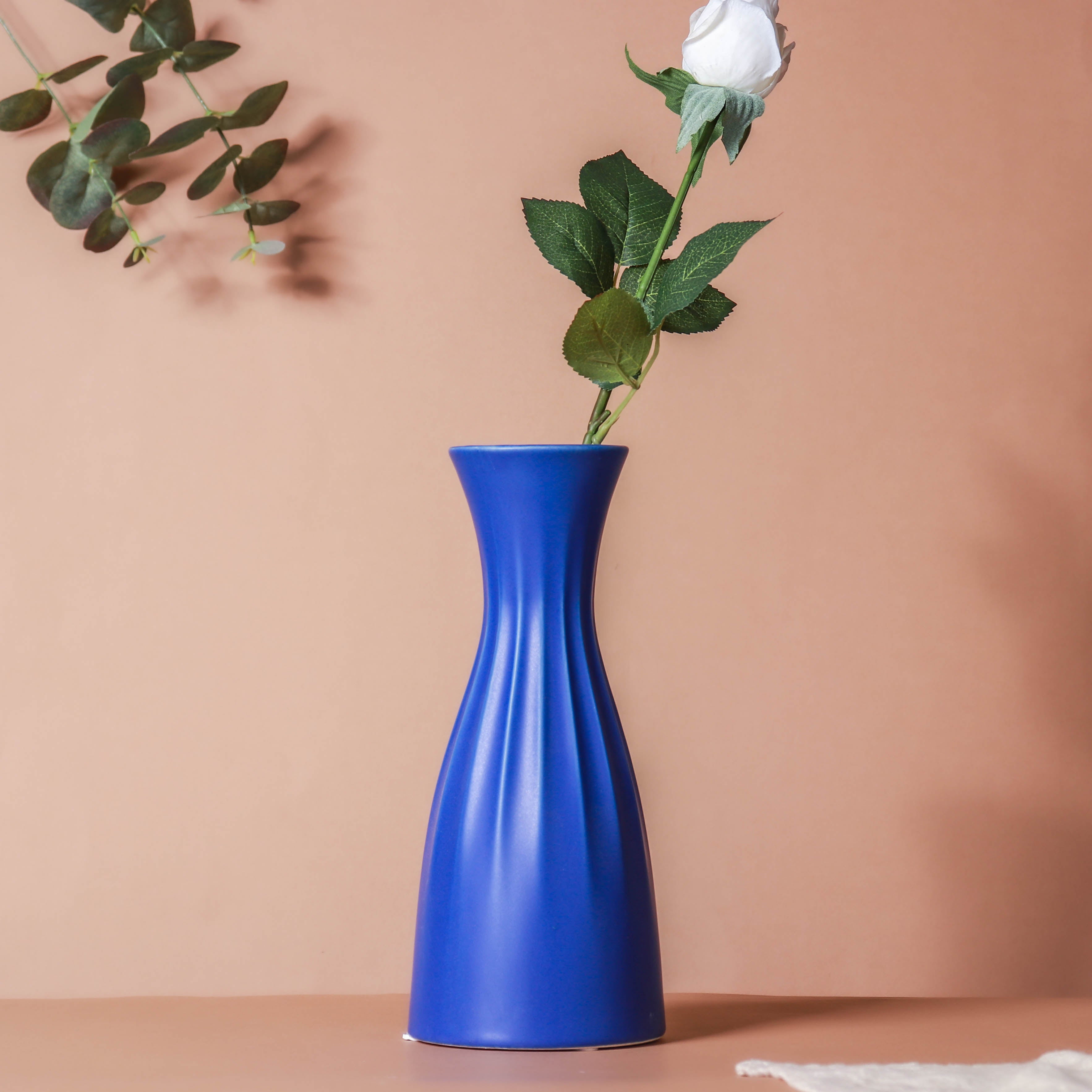 Dark Blue Ribbed Vase