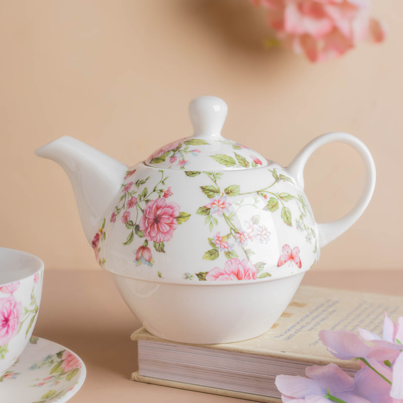 JARDIN Floral Teapot Cup and Saucer - Tea cup set, tea set, teapot set | Tea set for Dining Table & Home Decor