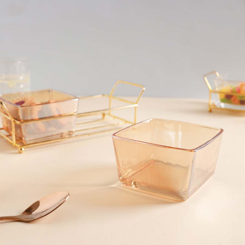 Metal Tray with Glass Bowls Set of 2 - Bowls, serving bowls, small glass bowls, snack serving bowls, section bowls, fancy serving bowls, small serving bowls | Bowls for dining table & home decor