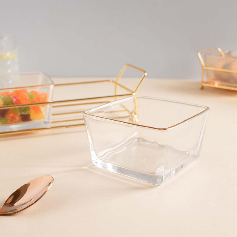 Metal Tray with Glass Bowls Set of 2 - Bowls, serving bowls, small glass bowls, snack serving bowls, section bowls, fancy serving bowls, small serving bowls | Bowls for dining table & home decor