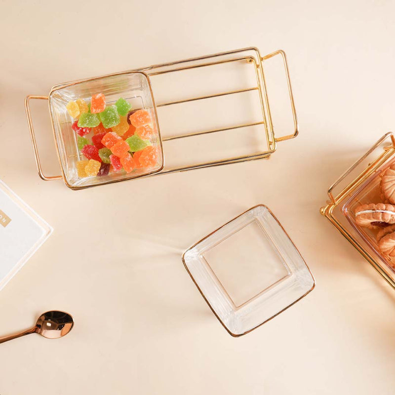 Metal Tray with Glass Bowls Set of 2 - Bowls, serving bowls, small glass bowls, snack serving bowls, section bowls, fancy serving bowls, small serving bowls | Bowls for dining table & home decor