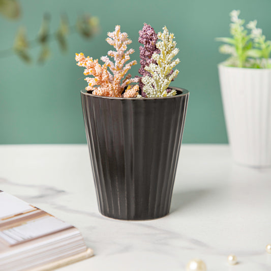 Nordic Black Ribbed Ceramic Planter - Plant pot and plant stands | Room decor items