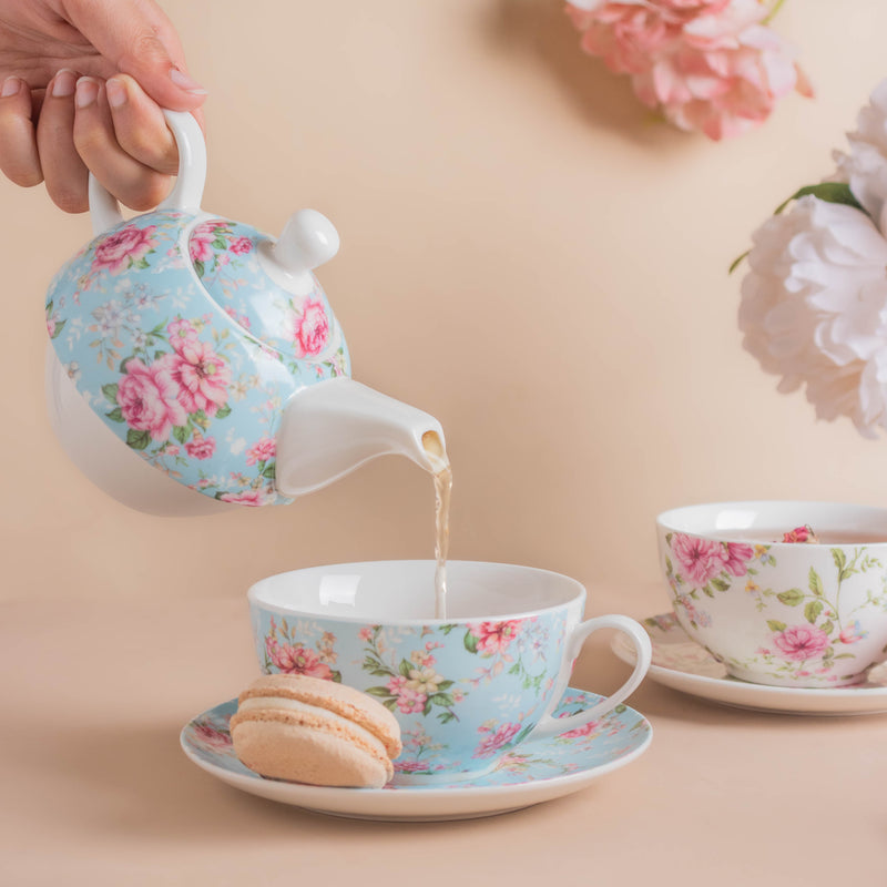 JARDIN Floral Teapot Cup and Saucer - Tea cup set, tea set, teapot set | Tea set for Dining Table & Home Decor