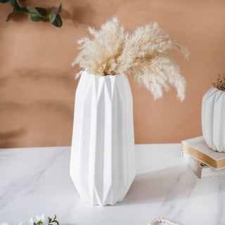 Geometric Textured Ceramic Vase White Large