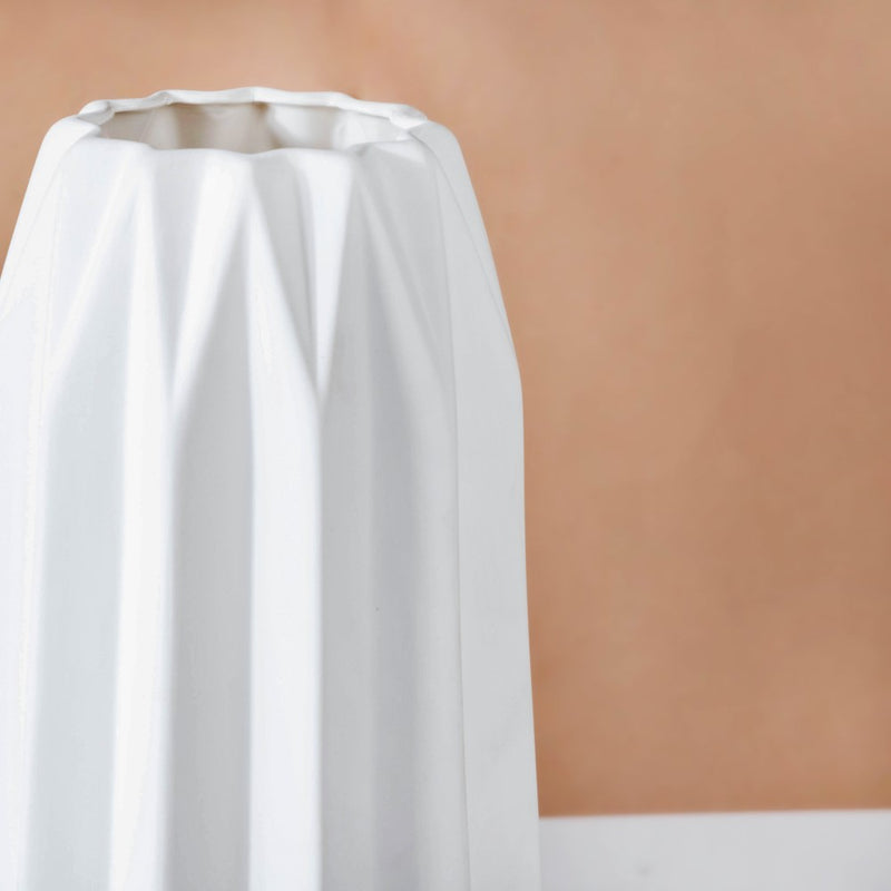 Geometric Textured Ceramic Vase White Large - Flower vase for home decor, office and gifting | Home decoration items