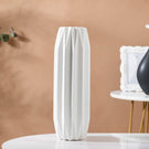 Geometric Textured Ceramic Vase White Tall