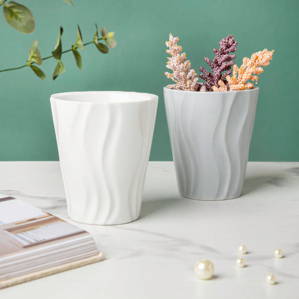 Nordic White Wavy Ceramic Planter - Plant pot and plant stands | Room decor items