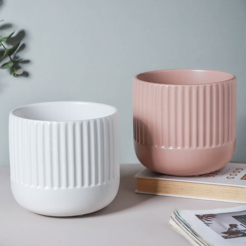 Ribbed Flower Pot - Flower vase for home decor, office and gifting | Home decoration items