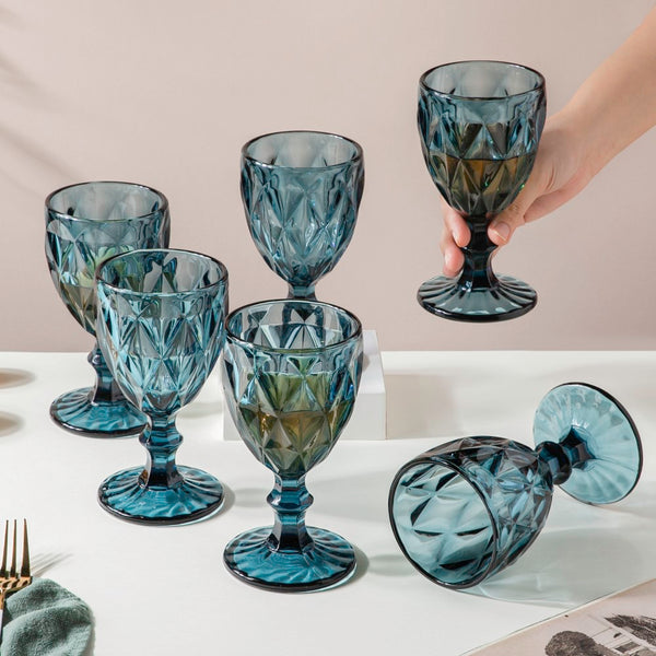 Textured Drinkware Glass Blue Set Of 6 300 ml