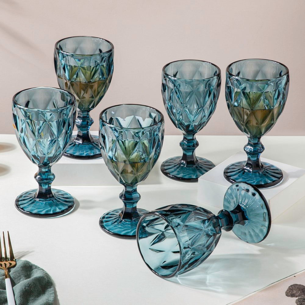 Textured Stemmed Stylish and Unique Wine Glasses Blue Set of 6