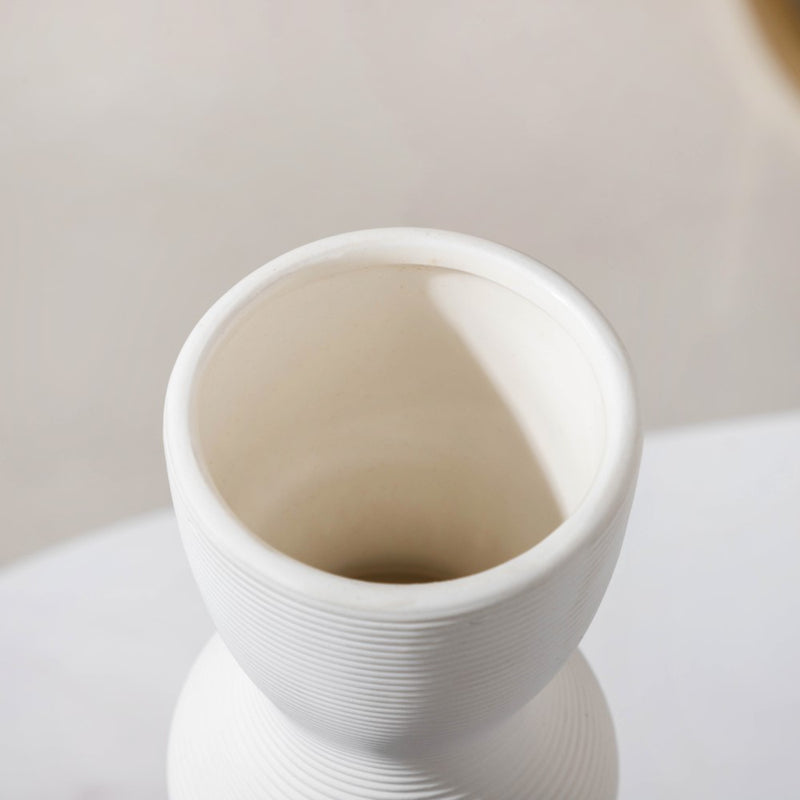 Scandinavian Striped Ceramic Vase White - Flower vase for home decor, office and gifting | Home decoration items