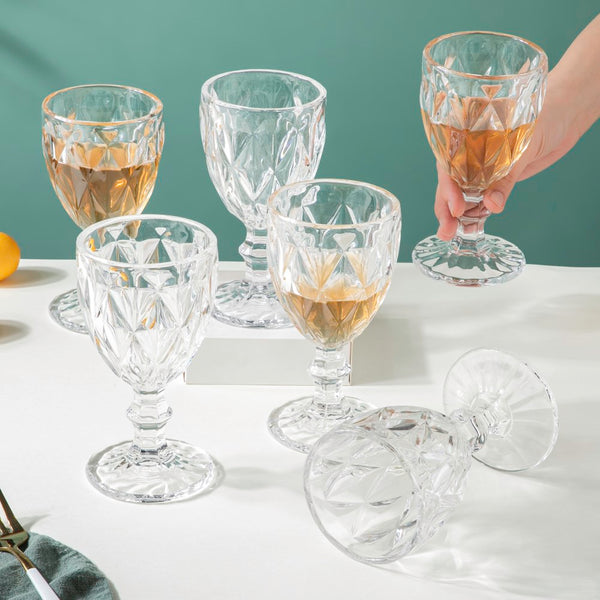 Textured Drinkware Glass Transparent Set Of 6 300 ml