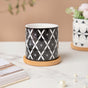 Twyla Diamond Black White Planter With Wooden Coaster - Indoor planters and flower pots | Home decor items