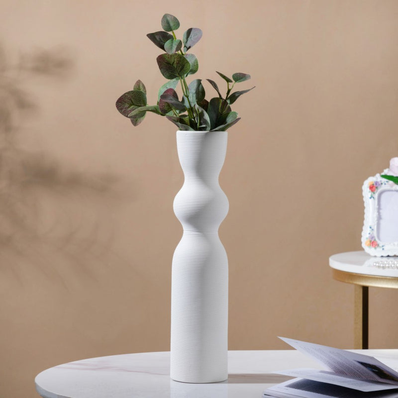 Scandinavian Striped Ceramic Vase White - Flower vase for home decor, office and gifting | Home decoration items