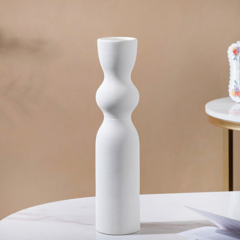Scandinavian Striped Ceramic Vase White - Flower vase for home decor, office and gifting | Home decoration items
