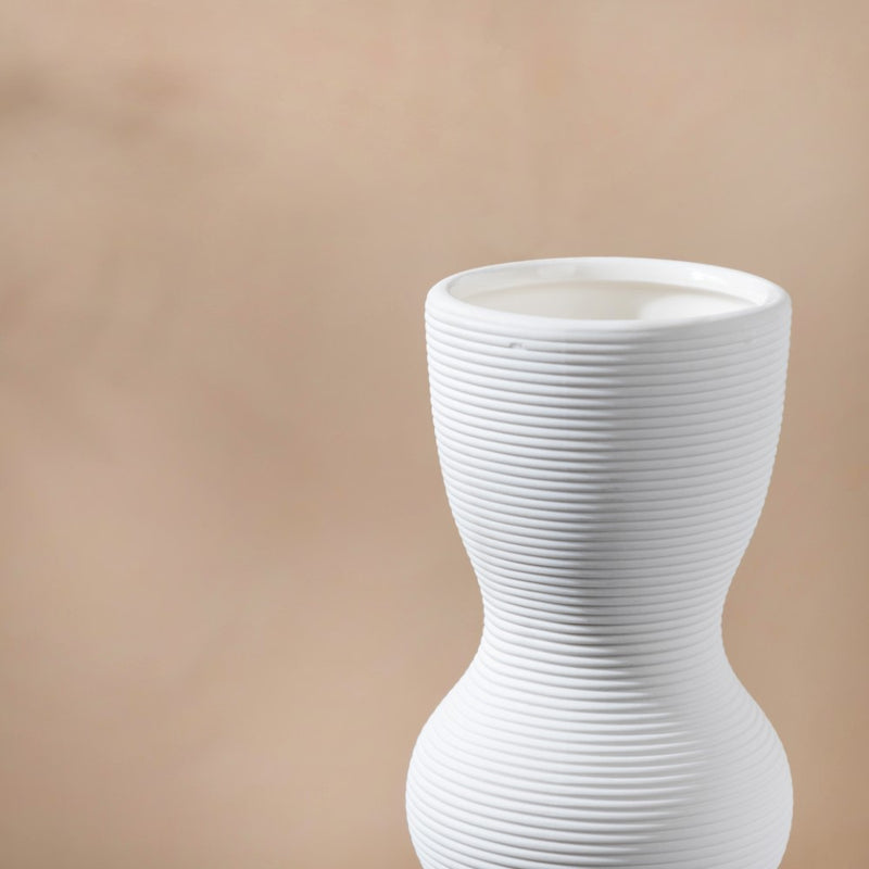Scandinavian Striped Ceramic Vase White - Flower vase for home decor, office and gifting | Home decoration items
