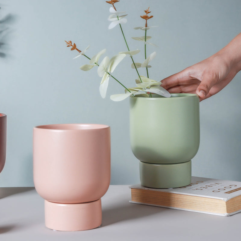 Gloss Finish Planter With Stand - Flower vase for home decor, office and gifting | Home decoration items