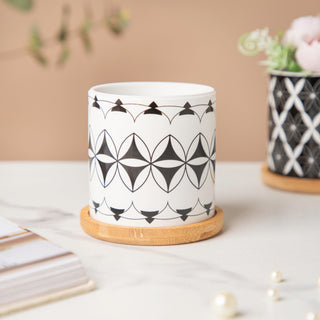 Twyla Magic Black White Planter With Wooden Coaster