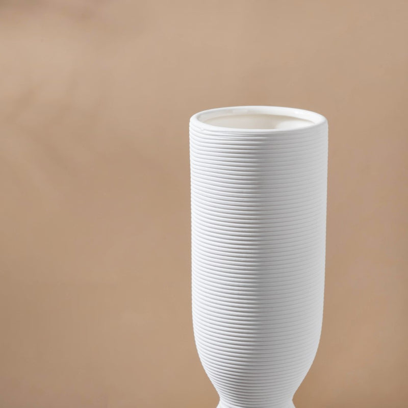 Scandinavian Hourglass Ceramic Vase White - Flower vase for home decor, office and gifting | Home decoration items