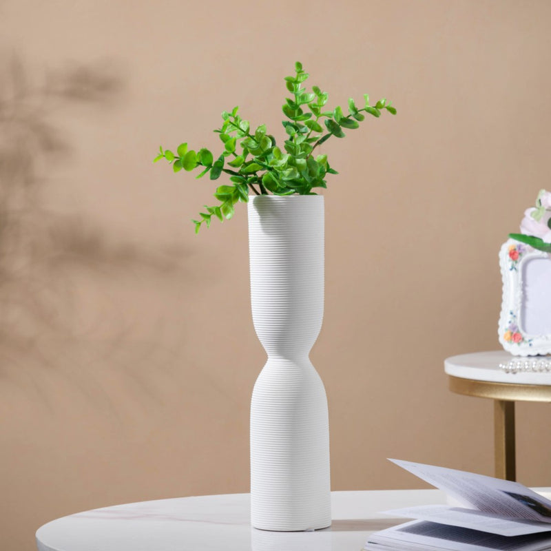 Scandinavian Hourglass Ceramic Vase White - Flower vase for home decor, office and gifting | Home decoration items